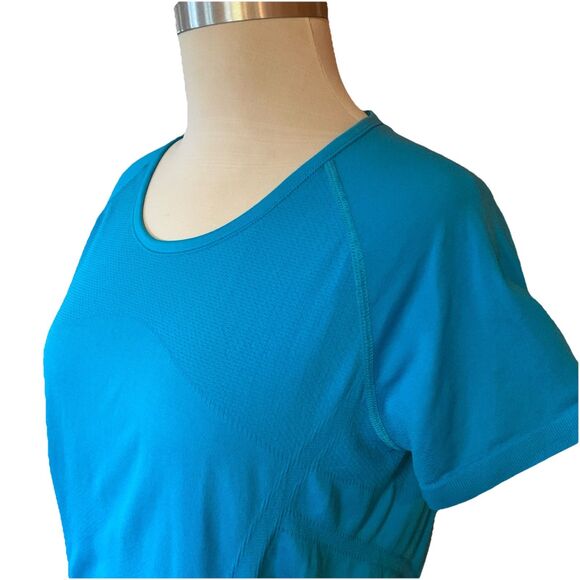 Athleta Fastest Track Tee Rare Teal Top Scoop Neck Ruched Sz XL Gym Run Athletic - Picture 4 of 12